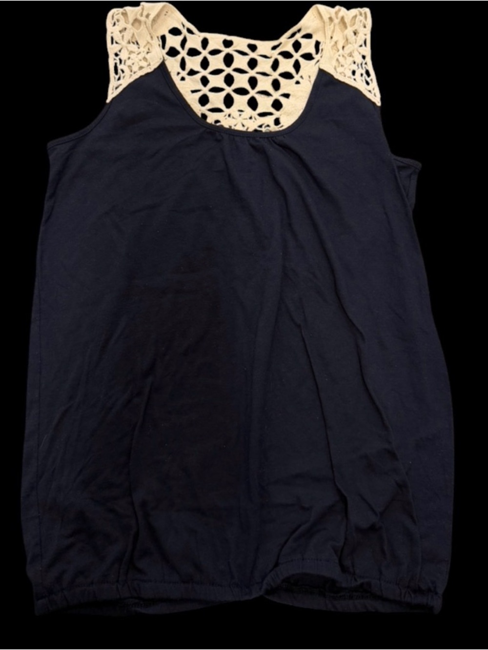 Mudd Navy and Cream Crochet Yoke Tank Top